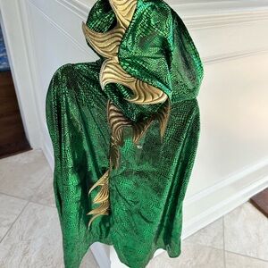 Kids Green Dragon Hooded Costume Cape Cloak with Gold Spines